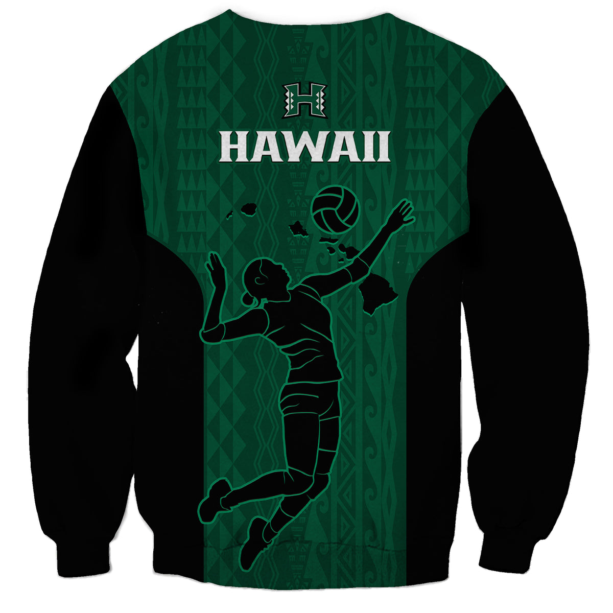 Hawaii Volleyball Sweatshirt Hawaiian Kakau Green Style - Wonder Print Shop