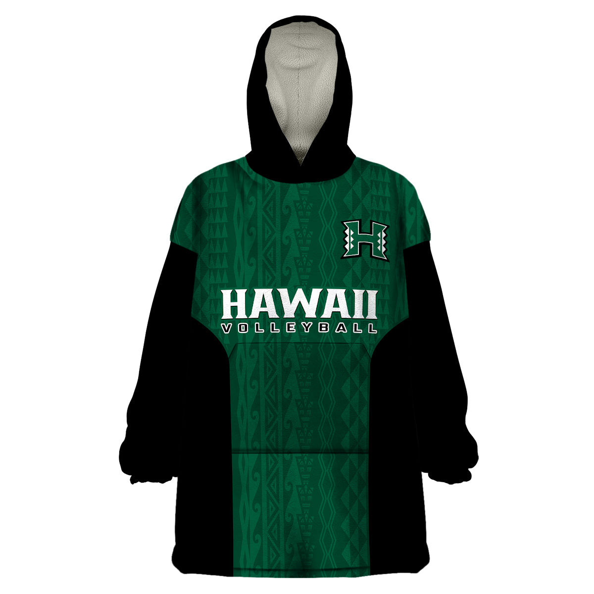 Hawaii Volleyball Wearable Blanket Hoodie Hawaiian Kakau Green Style - Wonder Print Shop