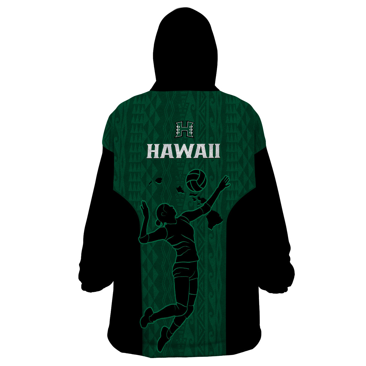 Hawaii Volleyball Wearable Blanket Hoodie Hawaiian Kakau Green Style - Wonder Print Shop