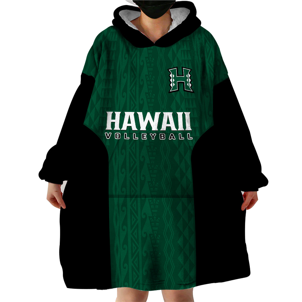 Hawaii Volleyball Wearable Blanket Hoodie Hawaiian Kakau Green Style - Wonder Print Shop