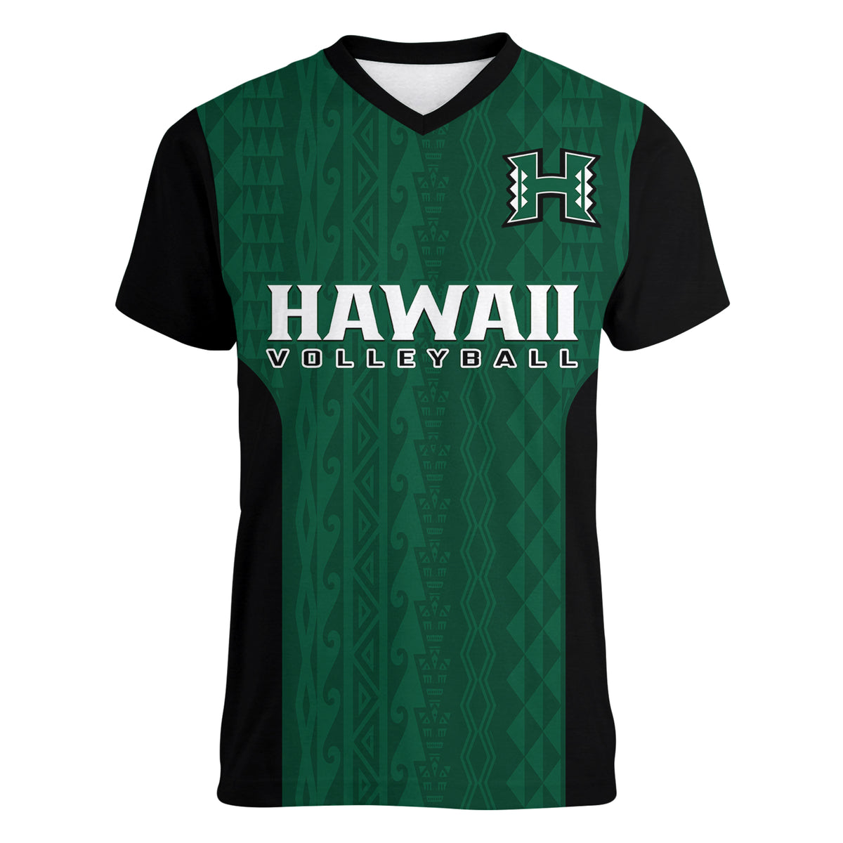 Hawaii Volleyball Women V Neck T Shirt Hawaiian Kakau Green Style - Wonder Print Shop