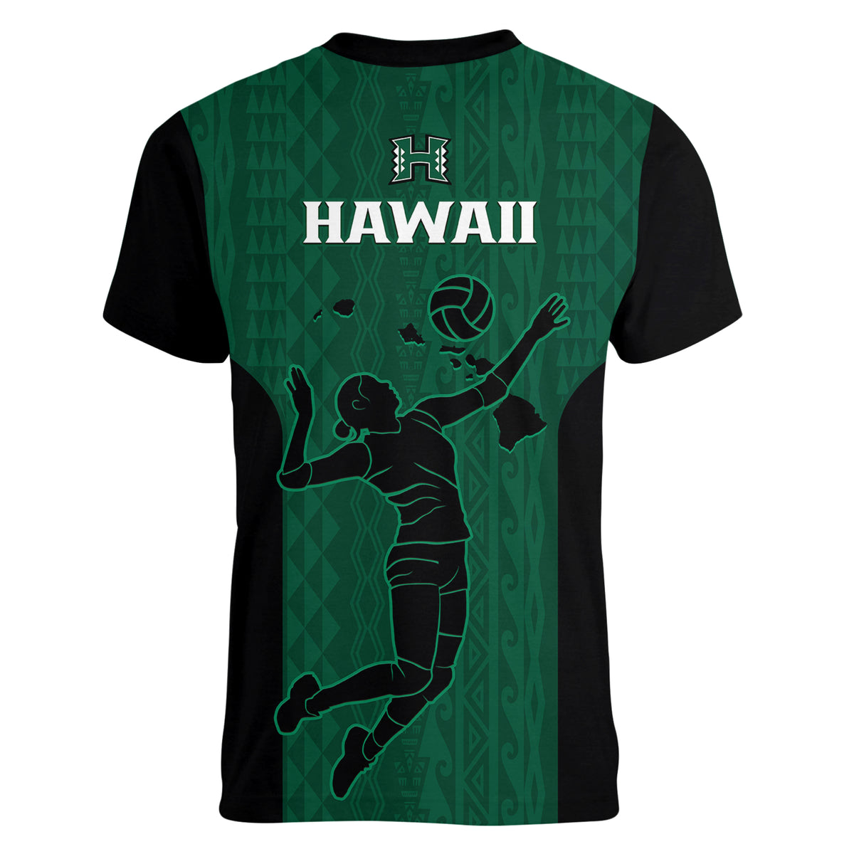 Hawaii Volleyball Women V Neck T Shirt Hawaiian Kakau Green Style - Wonder Print Shop