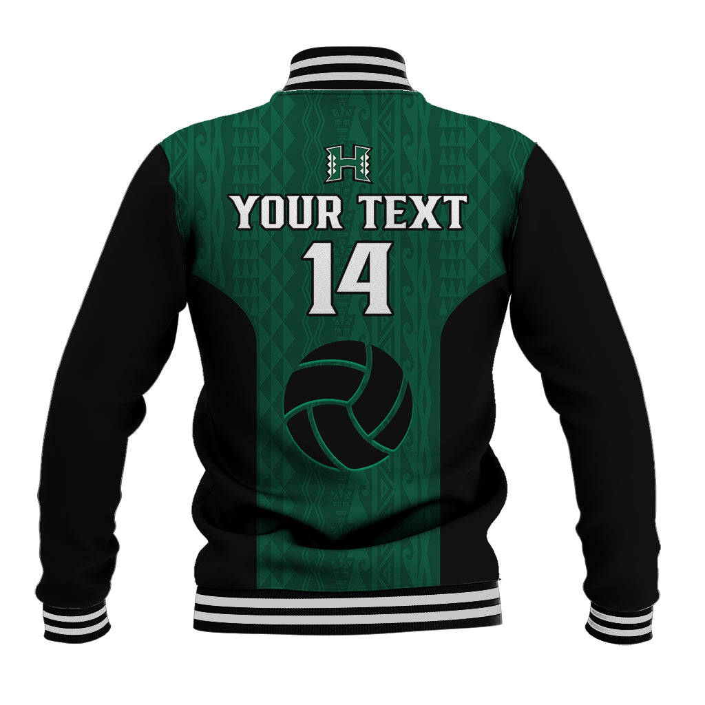 (Custom Text And Number) Hawaii Volleyball Baseball Jacket Hawaiian Kakau Green Style - Wonder Print Shop