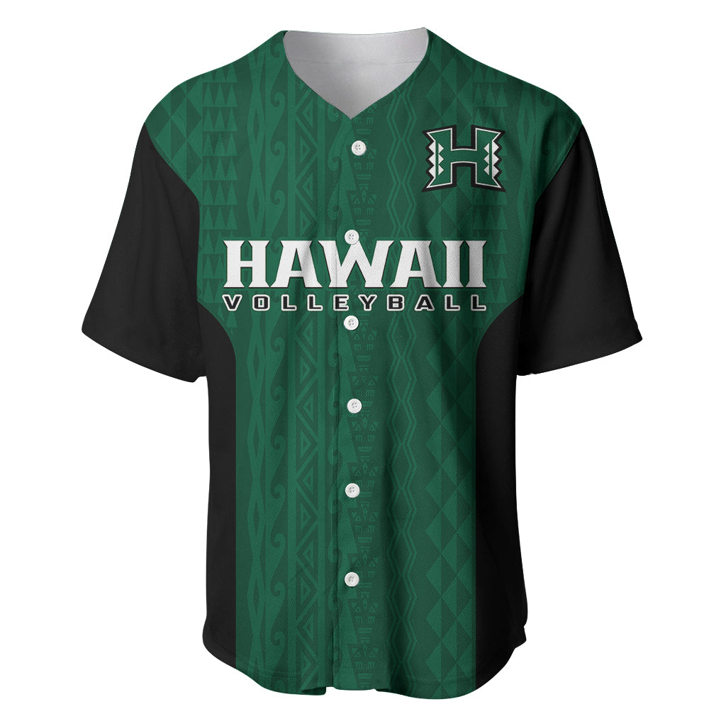 (Custom Text And Number) Hawaii Volleyball Baseball Jersey Hawaiian Kakau Green Style - Wonder Print Shop