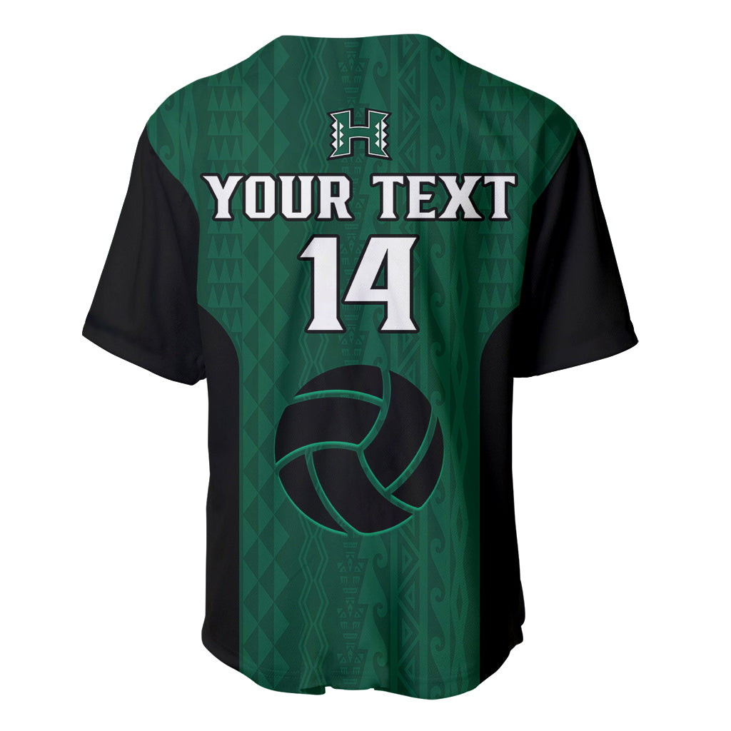(Custom Text And Number) Hawaii Volleyball Baseball Jersey Hawaiian Kakau Green Style - Wonder Print Shop