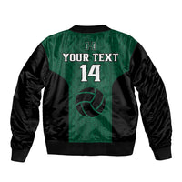 (Custom Text And Number) Hawaii Volleyball Bomber Jacket Hawaiian Kakau Green Style - Wonder Print Shop