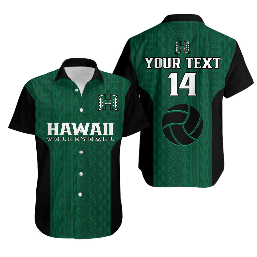 (Custom Text And Number) Hawaii Volleyball Hawaiian Shirt Hawaiian Kakau Green Style - Wonder Print Shop