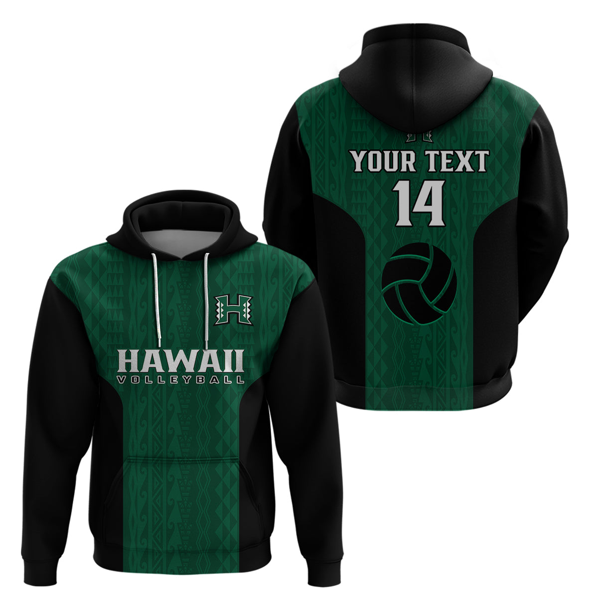 Custom Hawaii Volleyball Hoodie Hawaiian Kakau Green Style - Wonder Print Shop