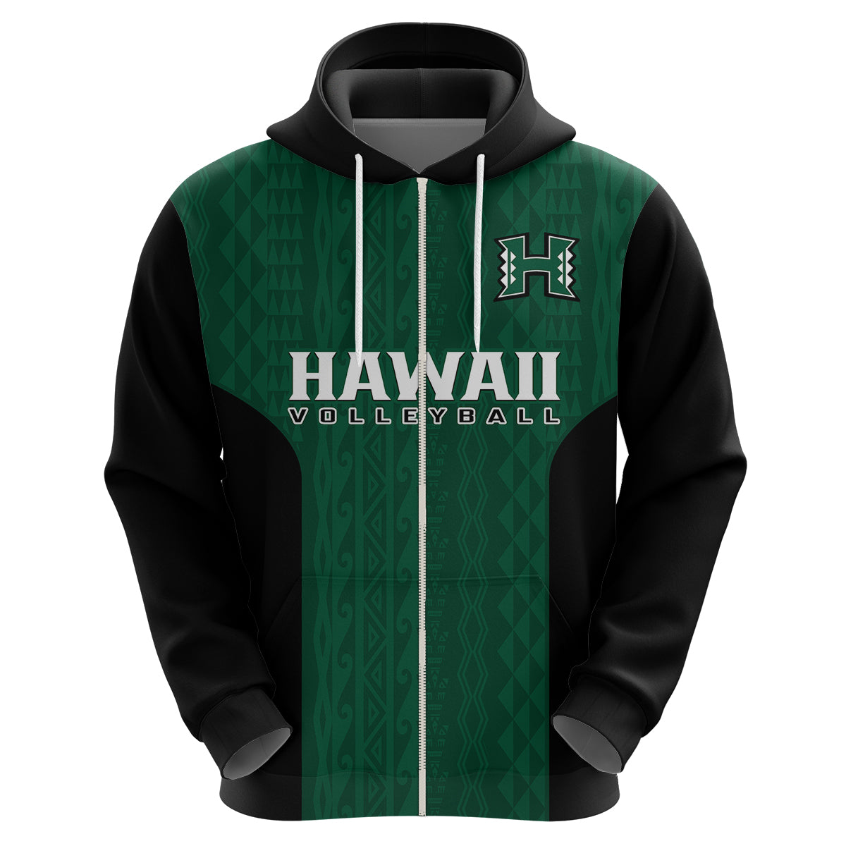 Custom Hawaii Volleyball Hoodie Hawaiian Kakau Green Style - Wonder Print Shop