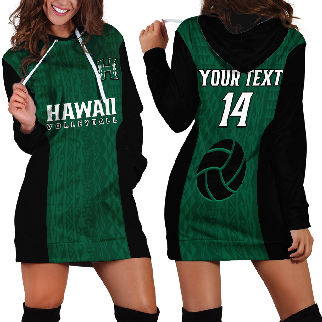 (Custom Text And Number) Hawaii Volleyball Hoodie Dress Hawaiian Kakau Green Style - Wonder Print Shop