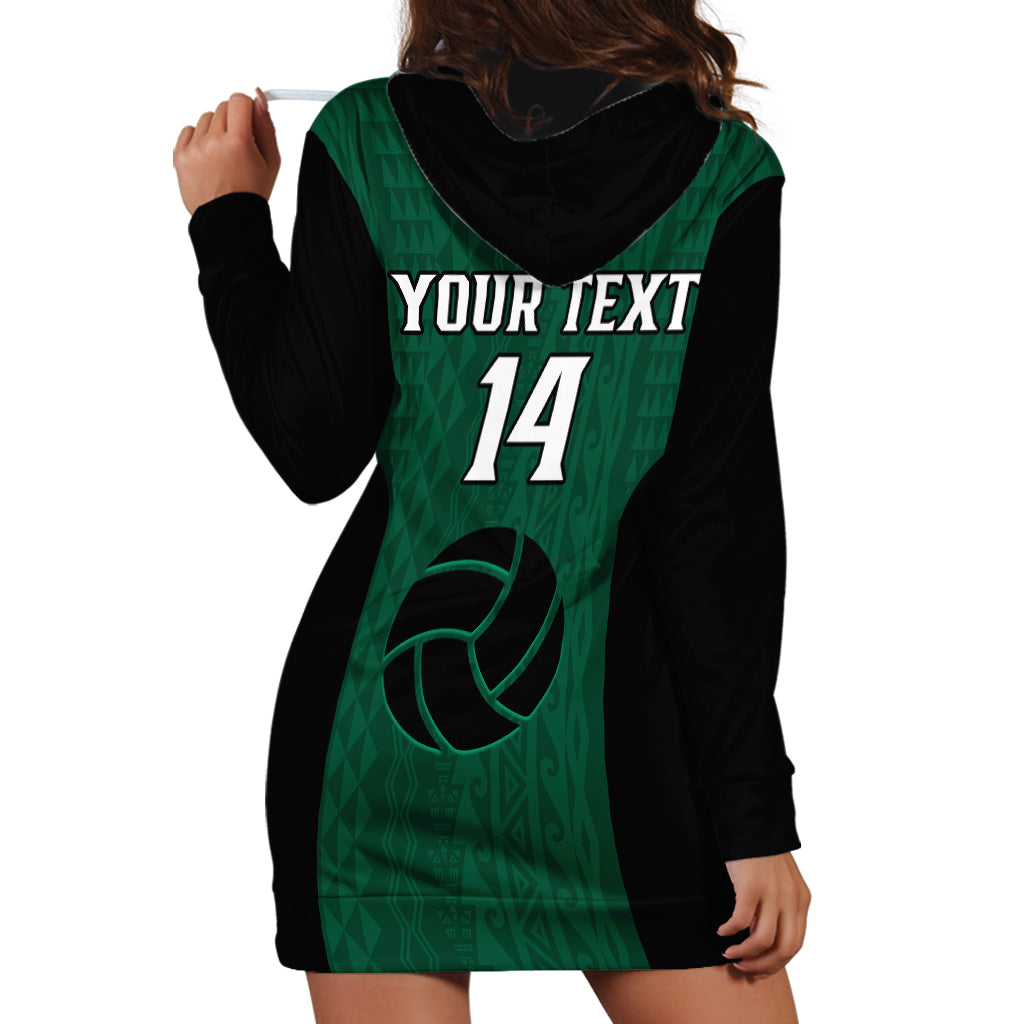 (Custom Text And Number) Hawaii Volleyball Hoodie Dress Hawaiian Kakau Green Style - Wonder Print Shop