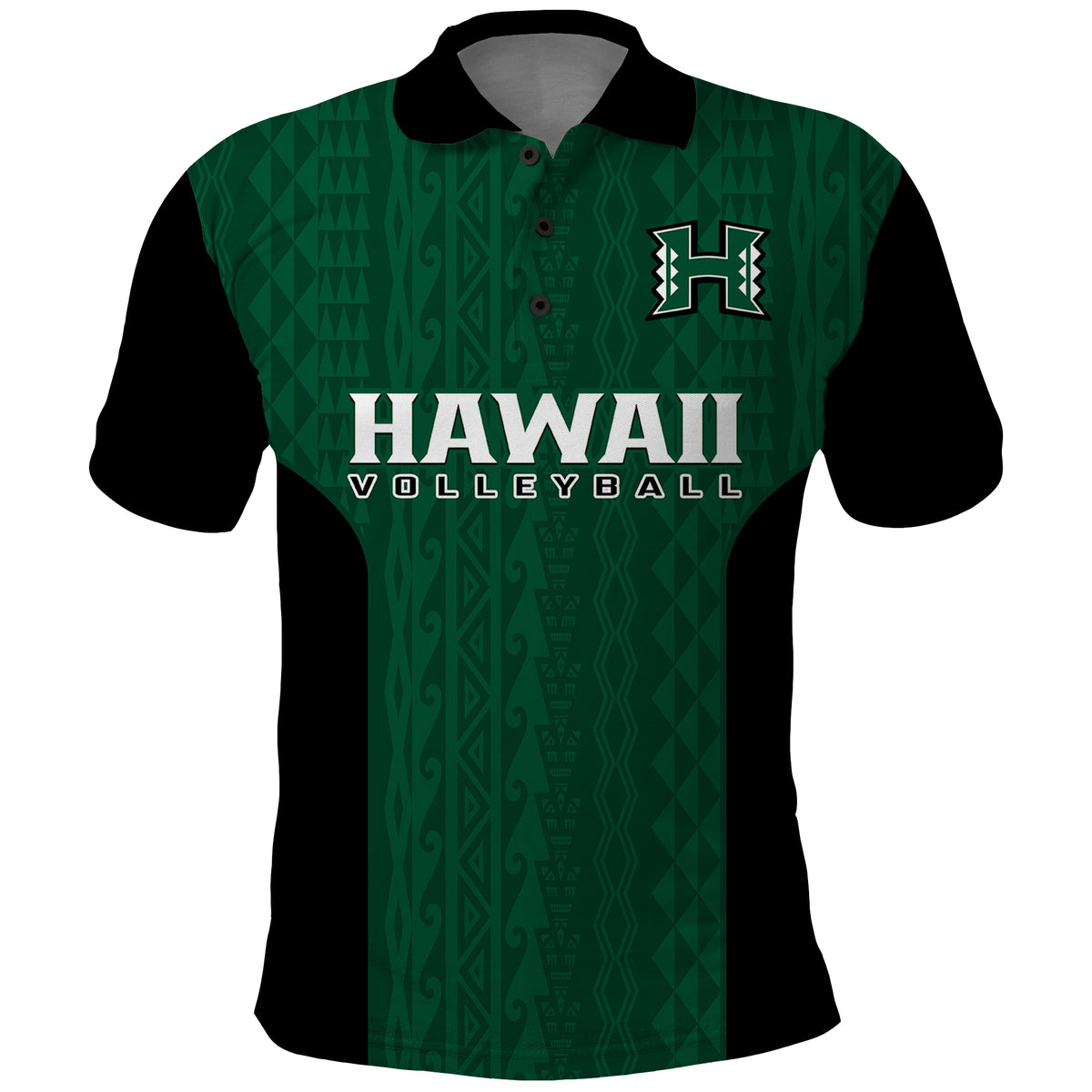 (Custom Text And Number) Hawaii Volleyball Polo Shirt Hawaiian Kakau Green Style - Wonder Print Shop