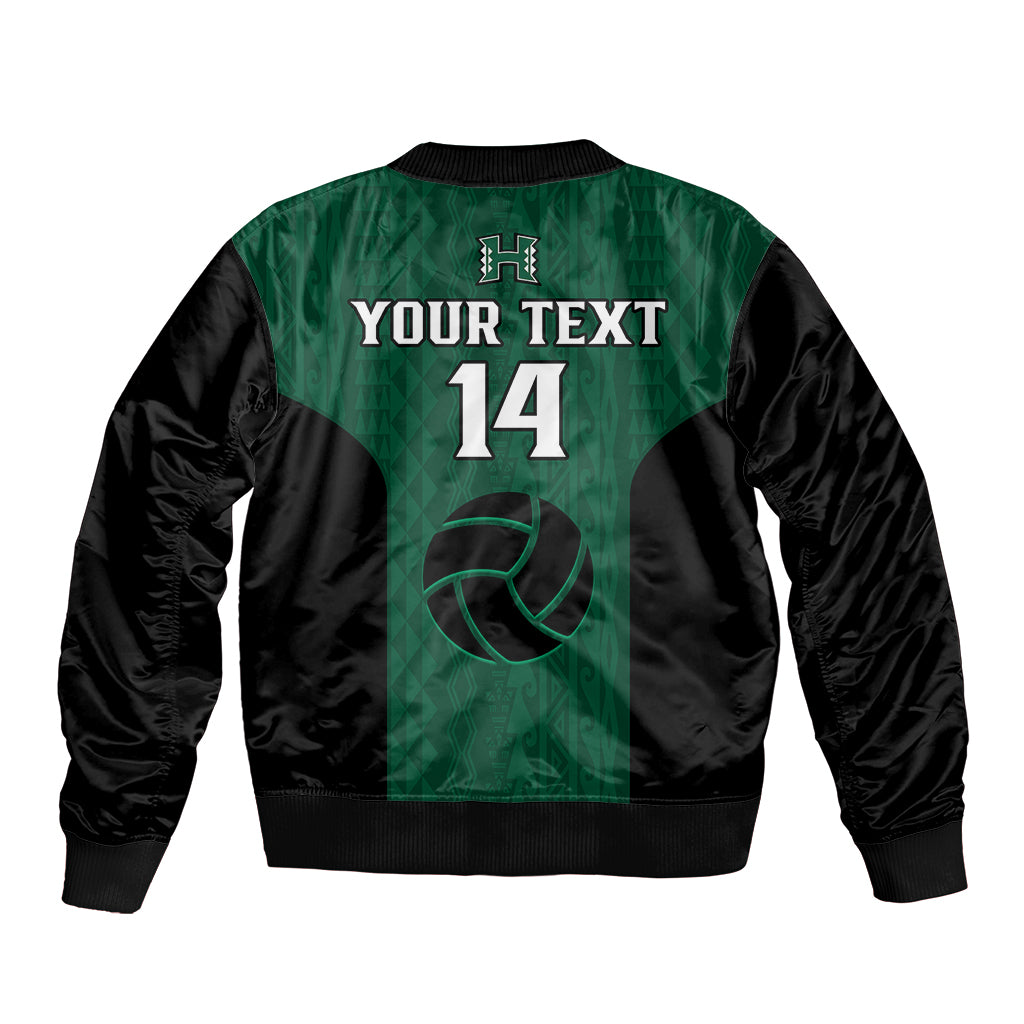 (Custom Text And Number) Hawaii Volleyball Sleeve Zip Bomber Jacket Hawaiian Kakau Green Style - Wonder Print Shop