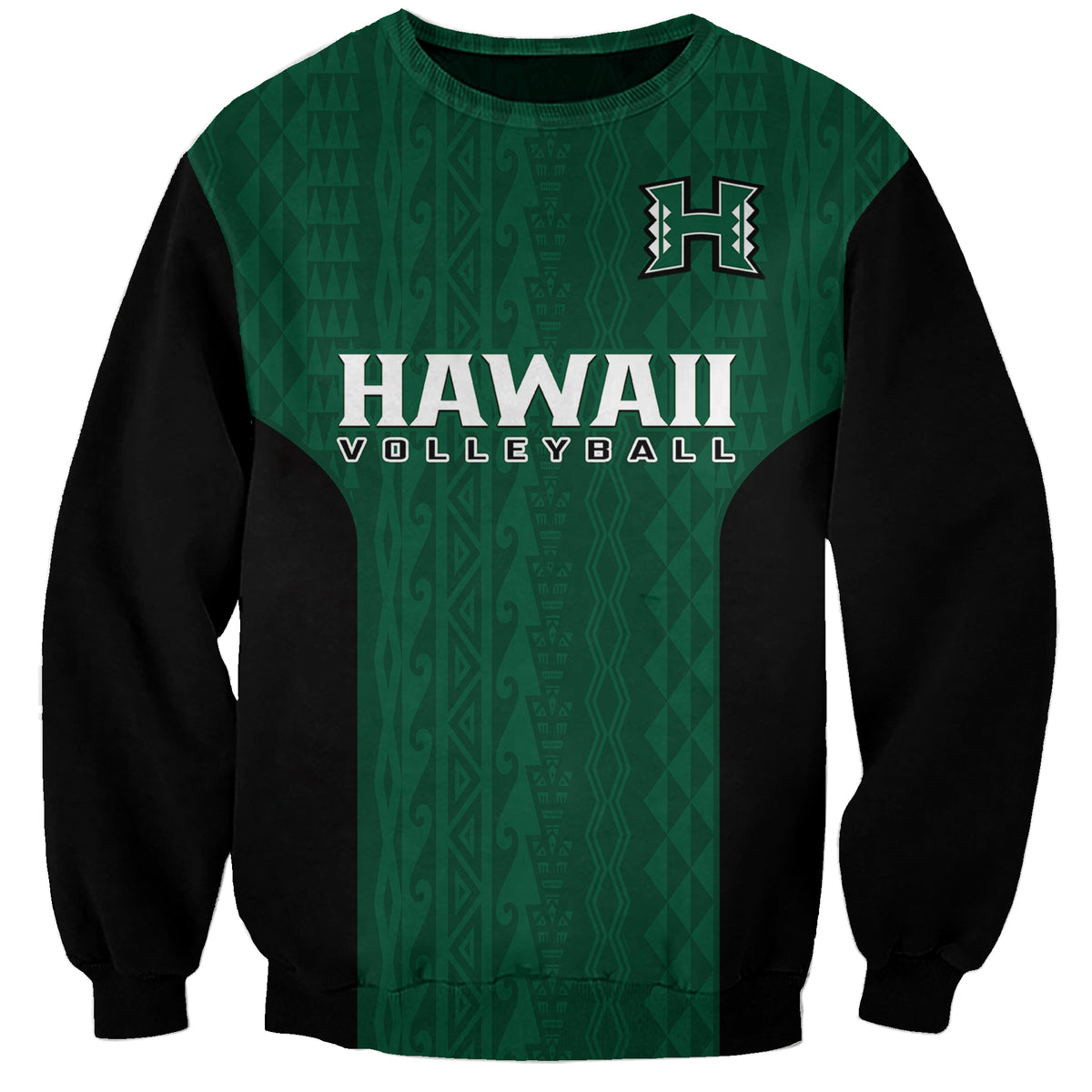 (Custom Text And Number) Hawaii Volleyball Sweatshirt Hawaiian Kakau Green Style - Wonder Print Shop