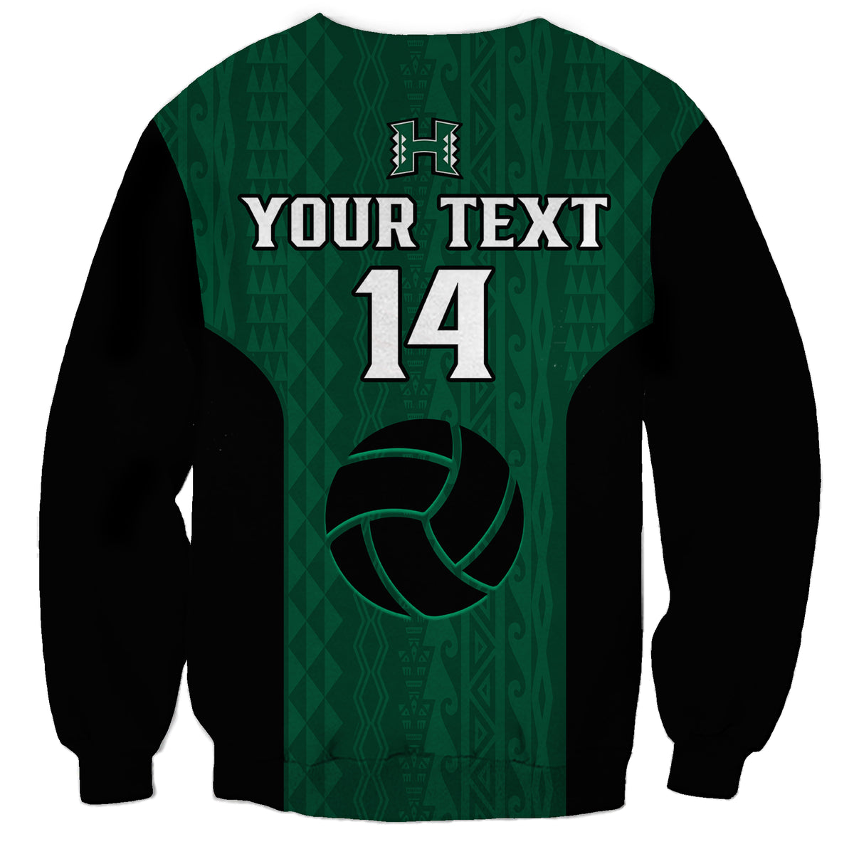 (Custom Text And Number) Hawaii Volleyball Sweatshirt Hawaiian Kakau Green Style - Wonder Print Shop