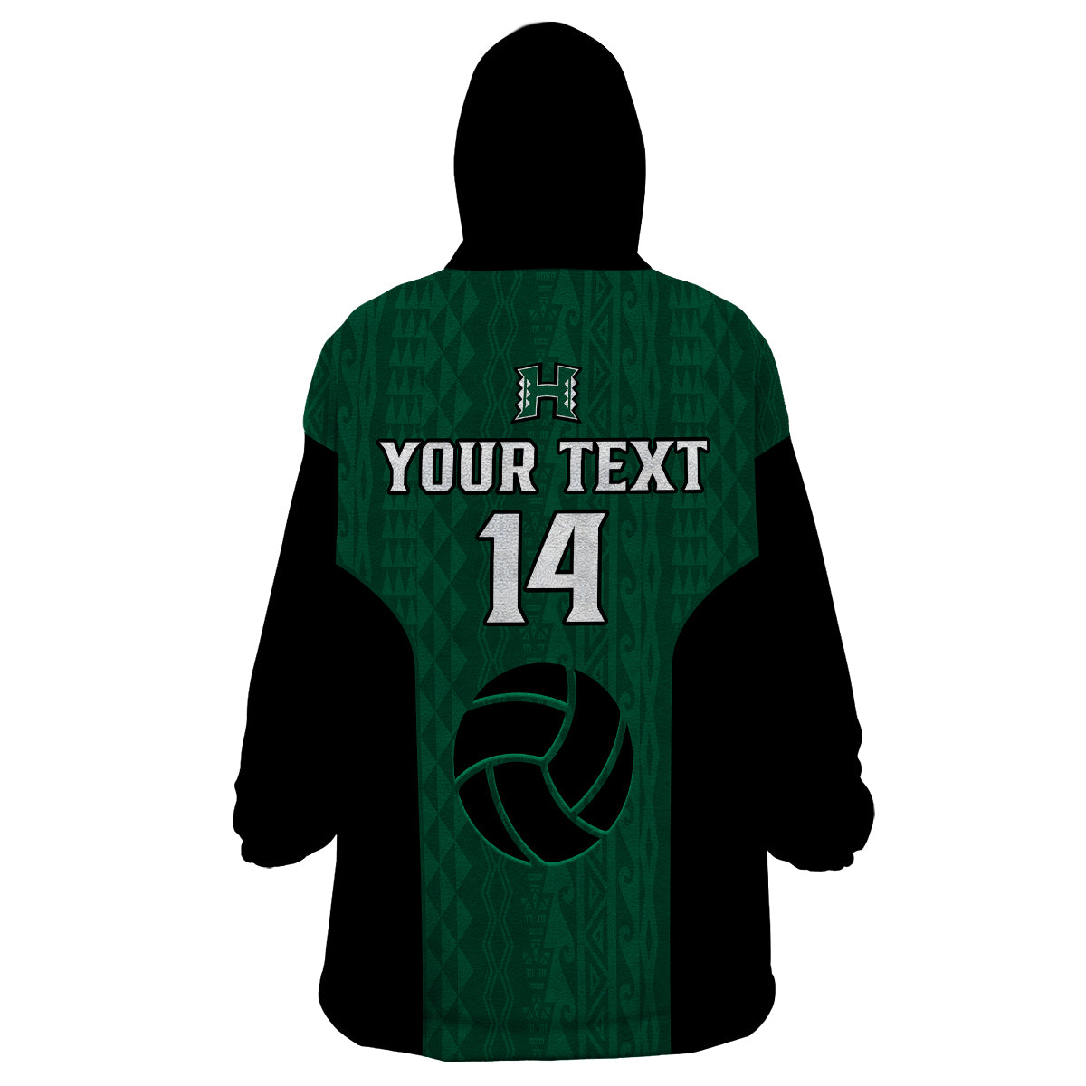 (Custom Text And Number) Hawaii Volleyball Wearable Blanket Hoodie Hawaiian Kakau Green Style - Wonder Print Shop