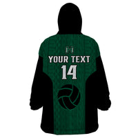 (Custom Text And Number) Hawaii Volleyball Wearable Blanket Hoodie Hawaiian Kakau Green Style - Wonder Print Shop