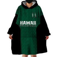 (Custom Text And Number) Hawaii Volleyball Wearable Blanket Hoodie Hawaiian Kakau Green Style - Wonder Print Shop