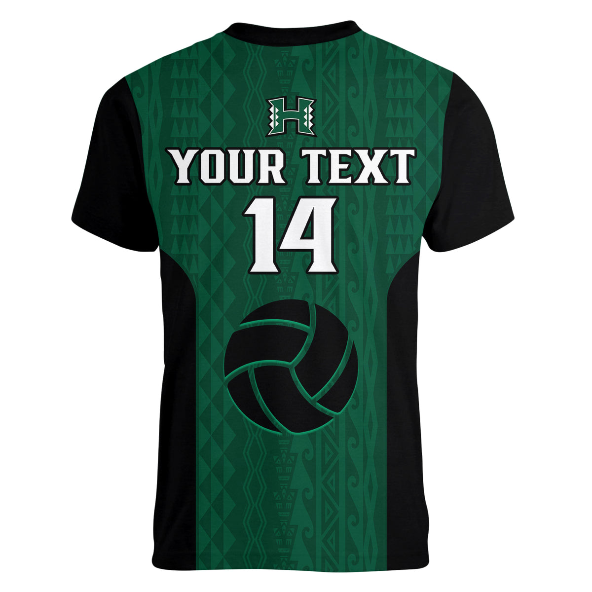 (Custom Text And Number) Hawaii Volleyball Women V Neck T Shirt Hawaiian Kakau Green Style - Wonder Print Shop