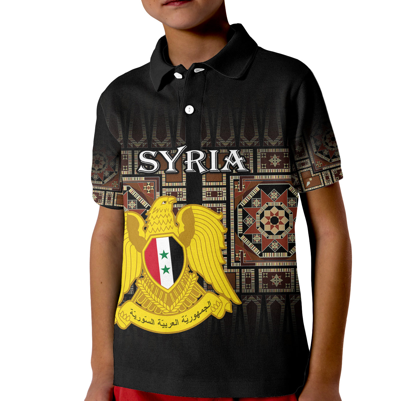 Syria Polo Shirt for Kid Coat Of Arms Mix Syrian Mosaic - Wonder Print Shop