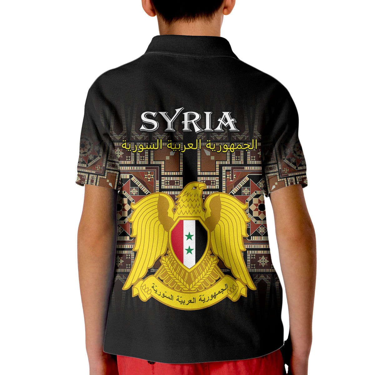 Syria Polo Shirt for Kid Coat Of Arms Mix Syrian Mosaic - Wonder Print Shop