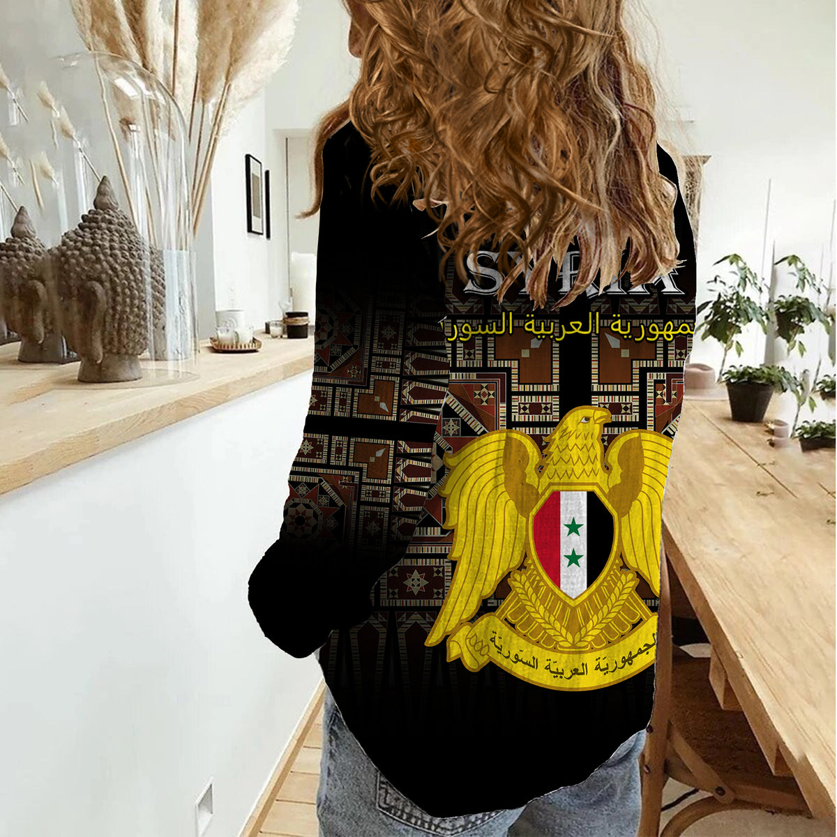 Syria Women Casual Shirt Coat Of Arms Mix Syrian Mosaic - Wonder Print Shop