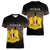 Syria Women V Neck T Shirt Coat Of Arms Mix Syrian Mosaic - Wonder Print Shop