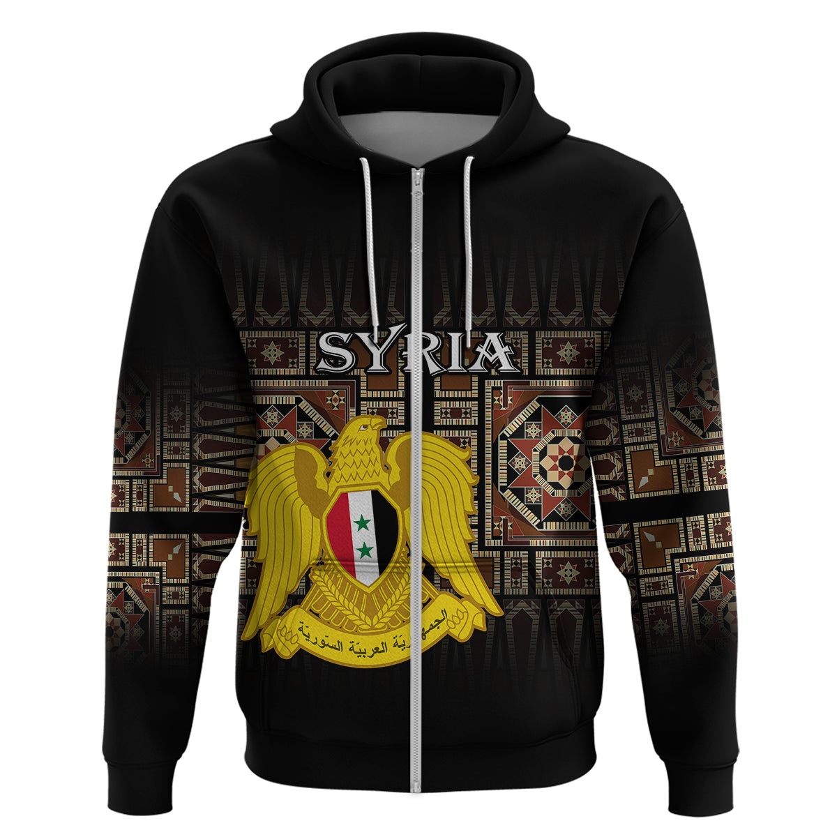Custom Syria Hoodie Coat Of Arms Mix Syrian Mosaic - Wonder Print Shop