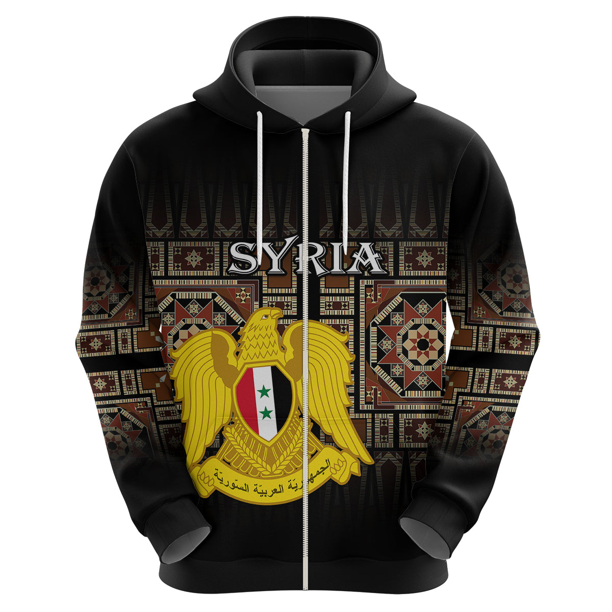 Custom Syria Hoodie Coat Of Arms Mix Syrian Mosaic - Wonder Print Shop
