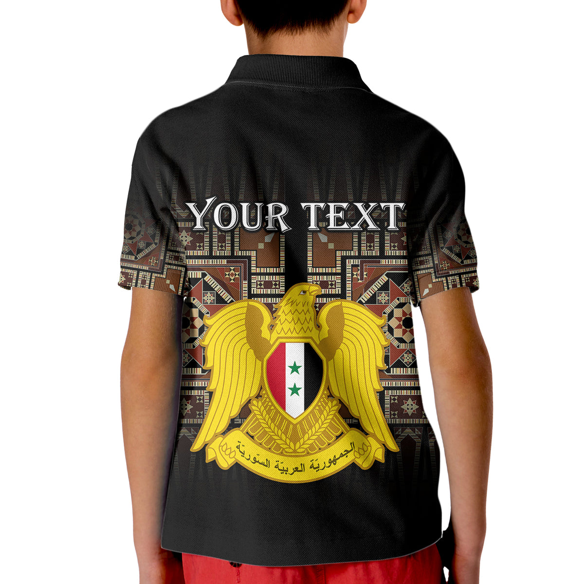 Custom Syria Polo Shirt for Kid Coat Of Arms Mix Syrian Mosaic - Wonder Print Shop