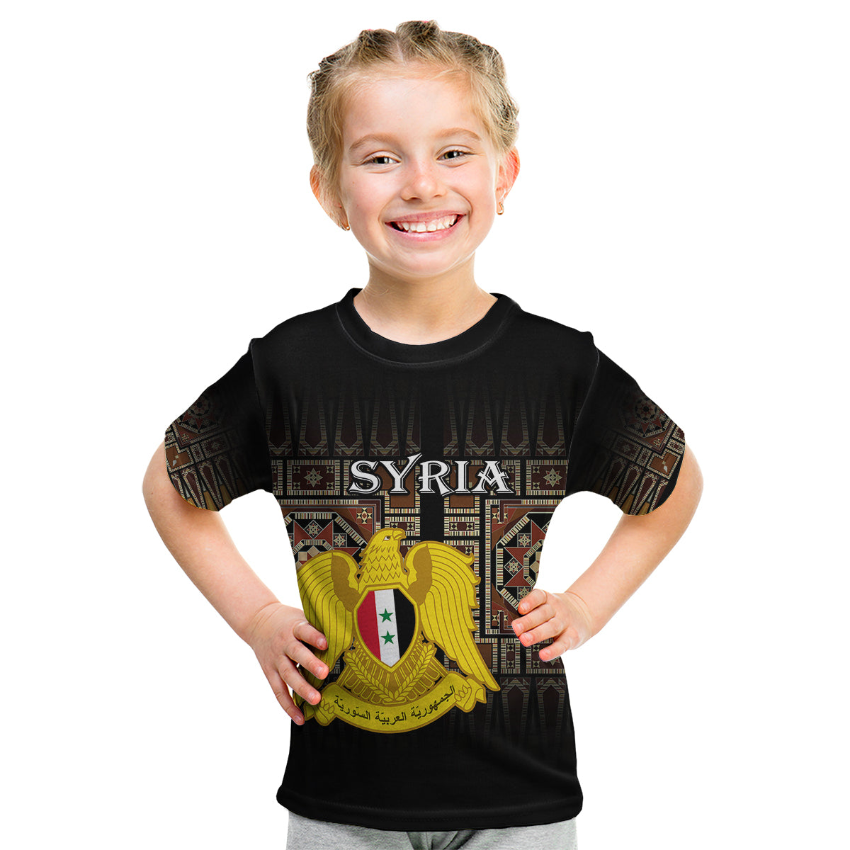 (Custom Personalised) Syria Kid T Shirt Coat Of Arms Mix Syrian Mosaic - Wonder Print Shop