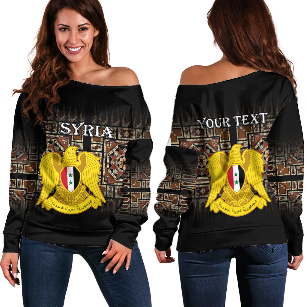 (Custom Personalised) Syria Off Shoulder Sweater Coat Of Arms Mix Syrian Mosaic - Wonder Print Shop