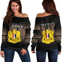 (Custom Personalised) Syria Off Shoulder Sweater Coat Of Arms Mix Syrian Mosaic - Wonder Print Shop