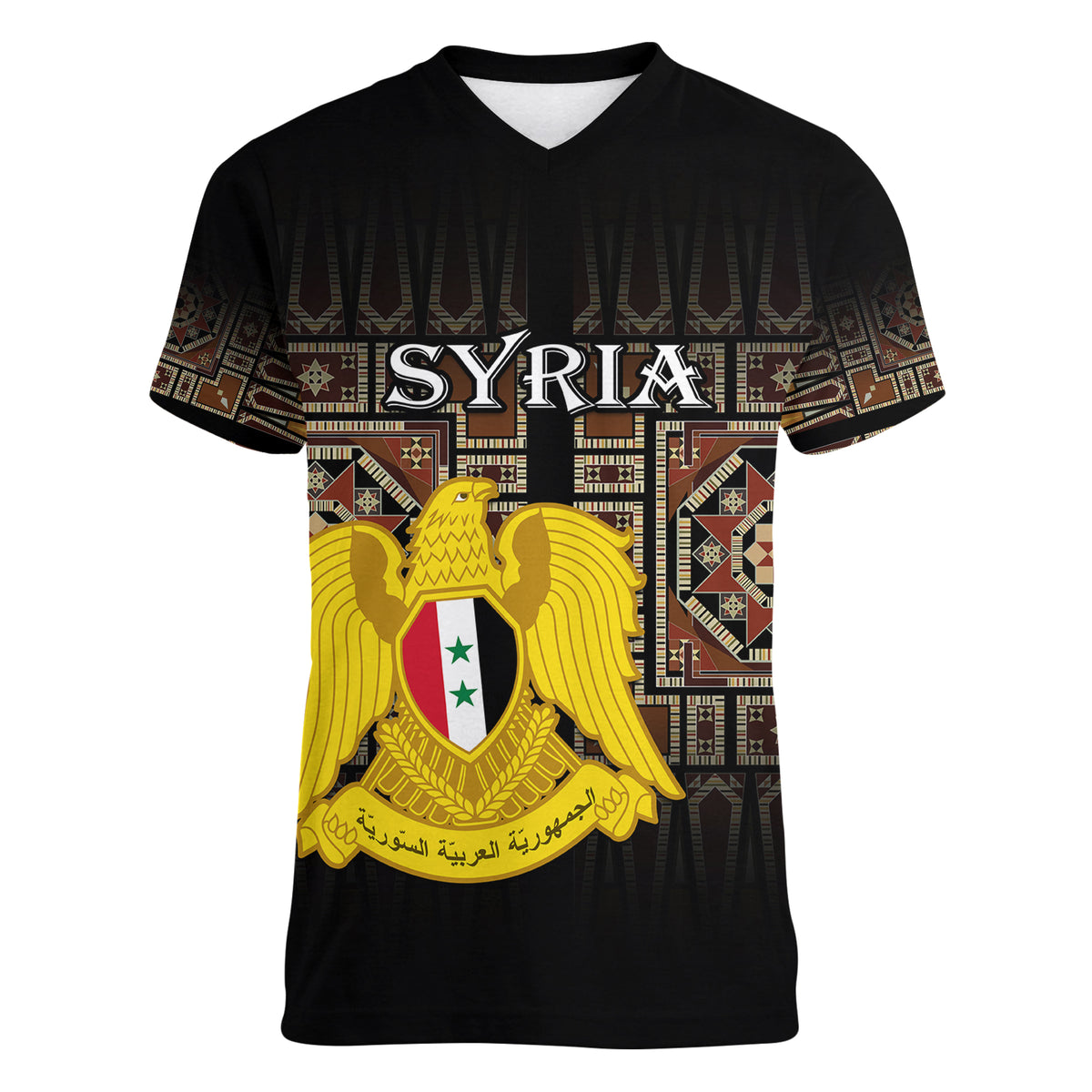 (Custom Personalised) Syria Women V Neck T Shirt Coat Of Arms Mix Syrian Mosaic - Wonder Print Shop
