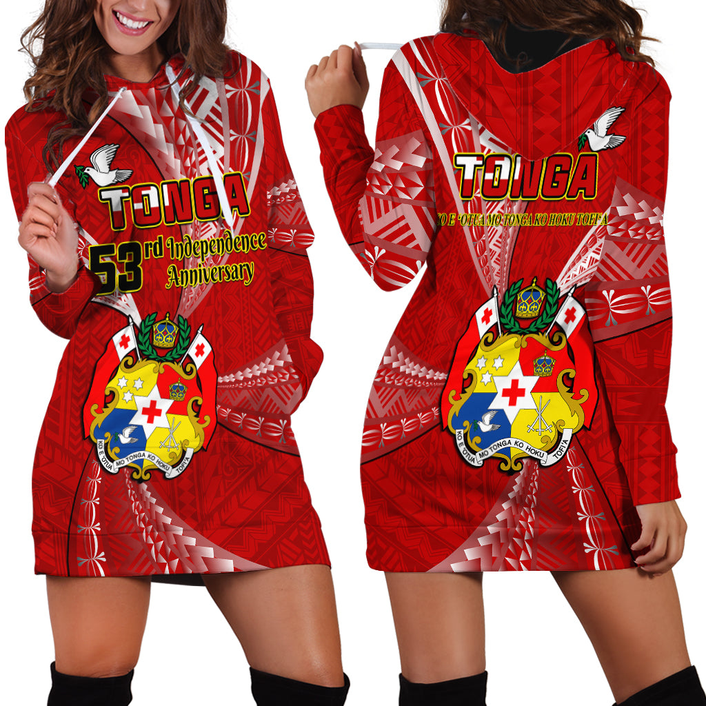 Tonga Hoodie Dress Happy 53rd Independence Anniversary Tongan Pattern - Wonder Print Shop