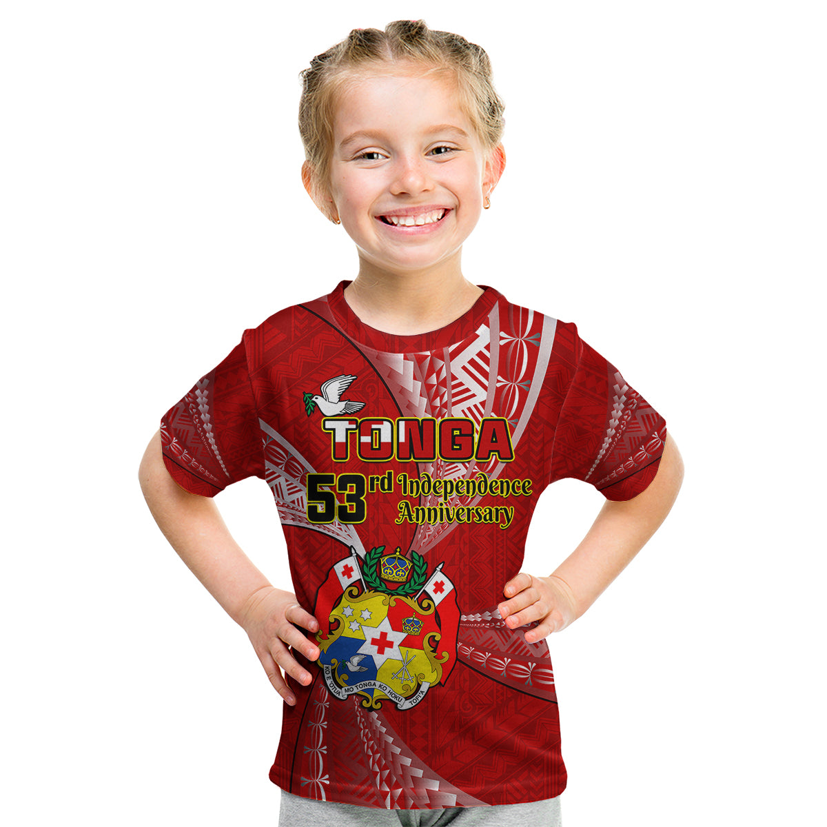 Tonga Kid T Shirt Happy 53rd Independence Anniversary Tongan Pattern - Wonder Print Shop
