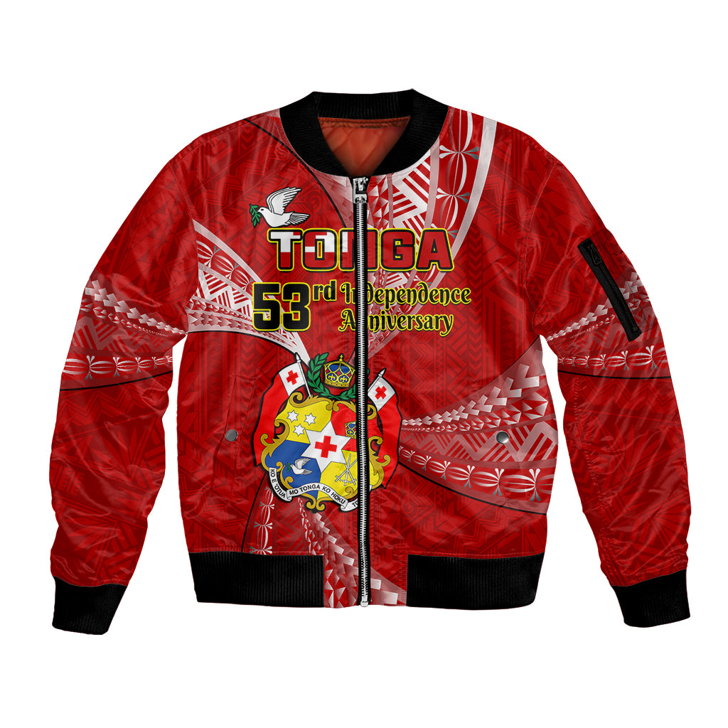 Tonga Sleeve Zip Bomber Jacket Happy 53rd Independence Anniversary Tongan Pattern - Wonder Print Shop