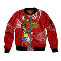 Tonga Sleeve Zip Bomber Jacket Happy 53rd Independence Anniversary Tongan Pattern - Wonder Print Shop