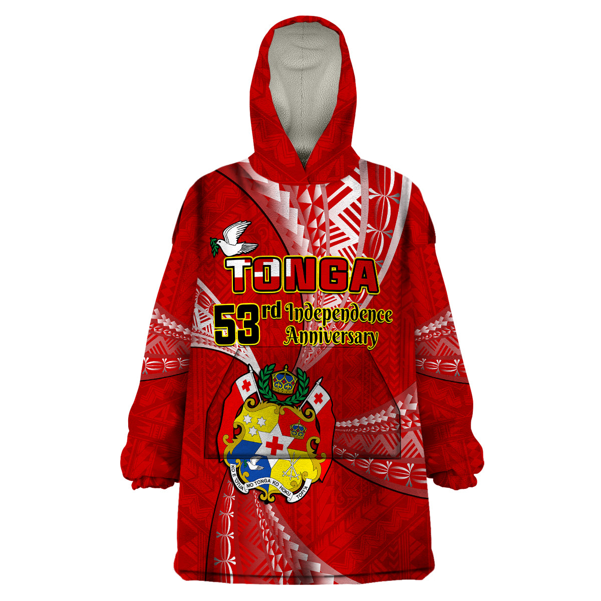Tonga Wearable Blanket Hoodie Happy 53rd Independence Anniversary Tongan Pattern - Wonder Print Shop