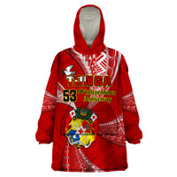 Tonga Wearable Blanket Hoodie Happy 53rd Independence Anniversary Tongan Pattern - Wonder Print Shop