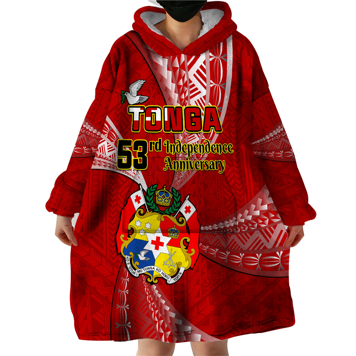 Tonga Wearable Blanket Hoodie Happy 53rd Independence Anniversary Tongan Pattern - Wonder Print Shop