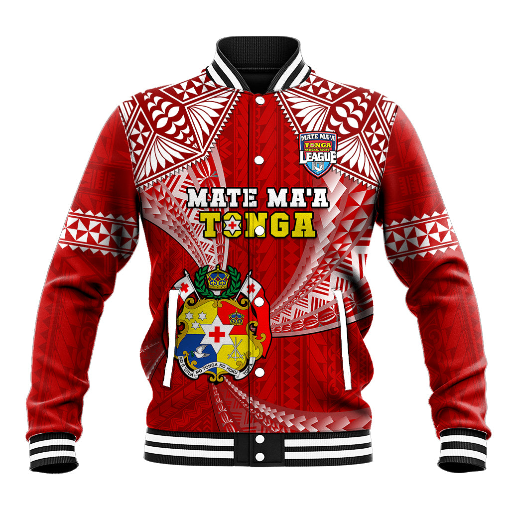 Tonga Rugby Baseball Jacket Mate Maa Tonga Pacific Tongan Ngatu - Wonder Print Shop