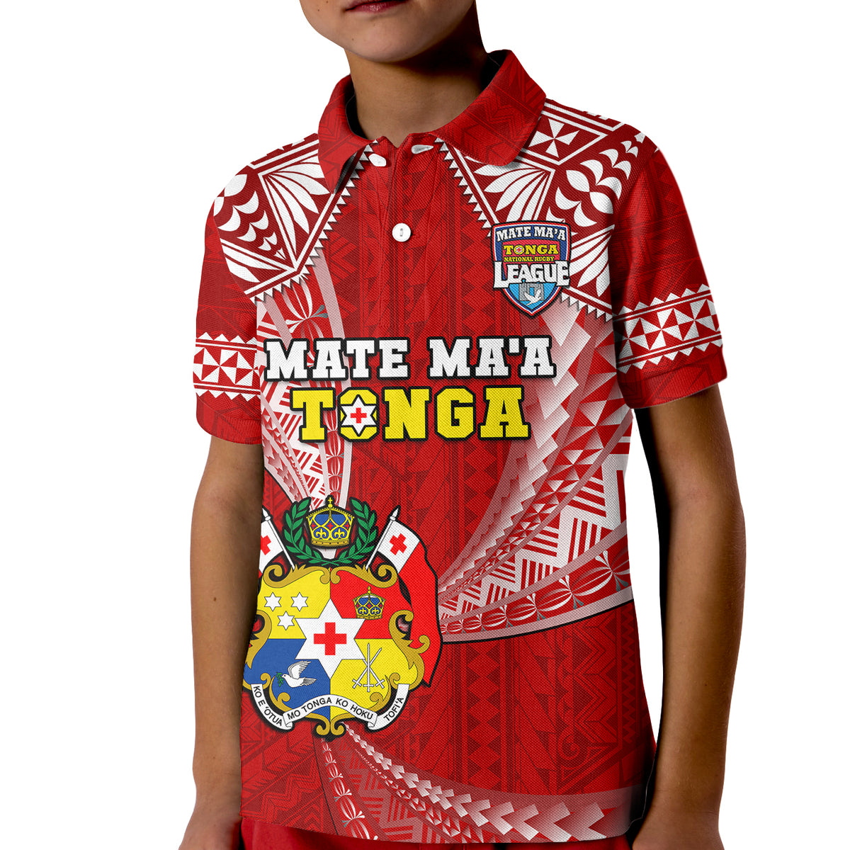 Tonga Rugby Polo Shirt for Kid Mate Maa Tonga Pacific Tongan Ngatu - Wonder Print Shop