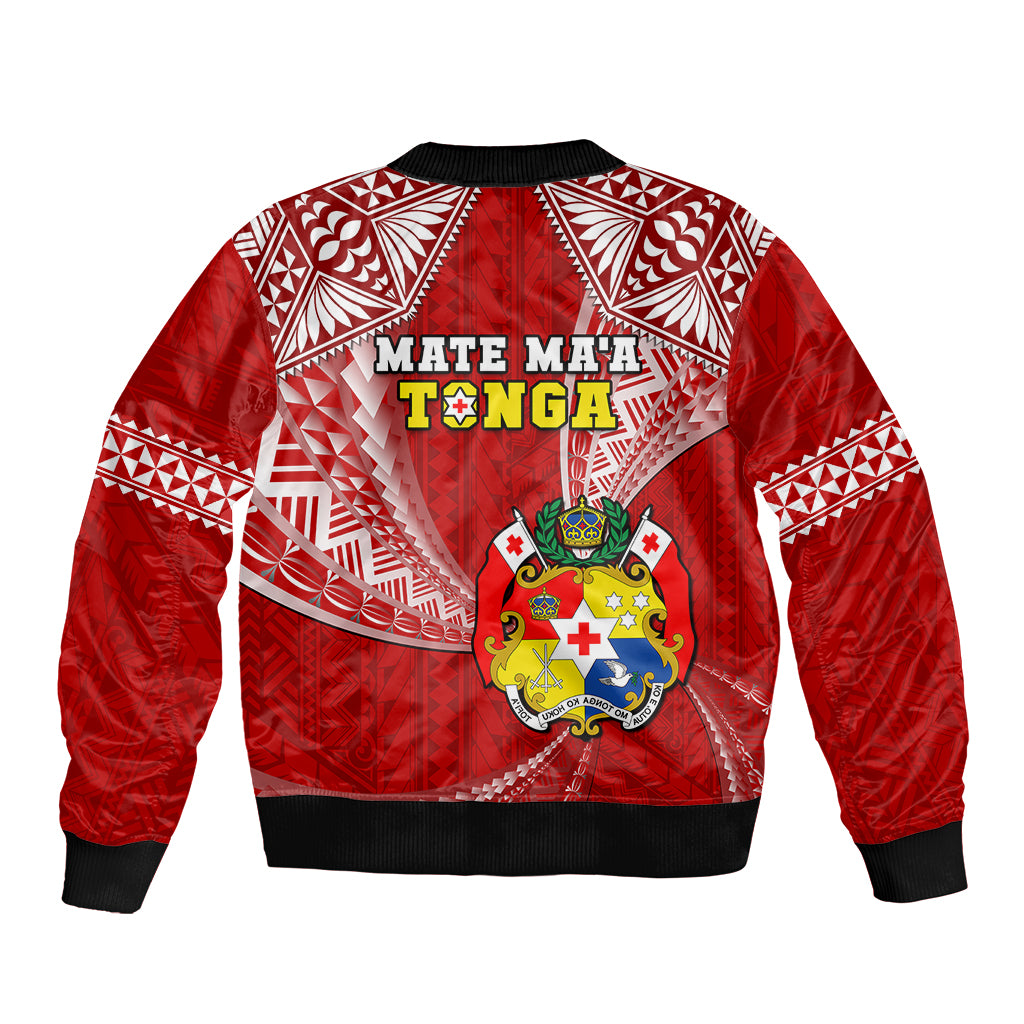 Tonga Rugby Sleeve Zip Bomber Jacket Mate Maa Tonga Pacific Tongan Ngatu - Wonder Print Shop