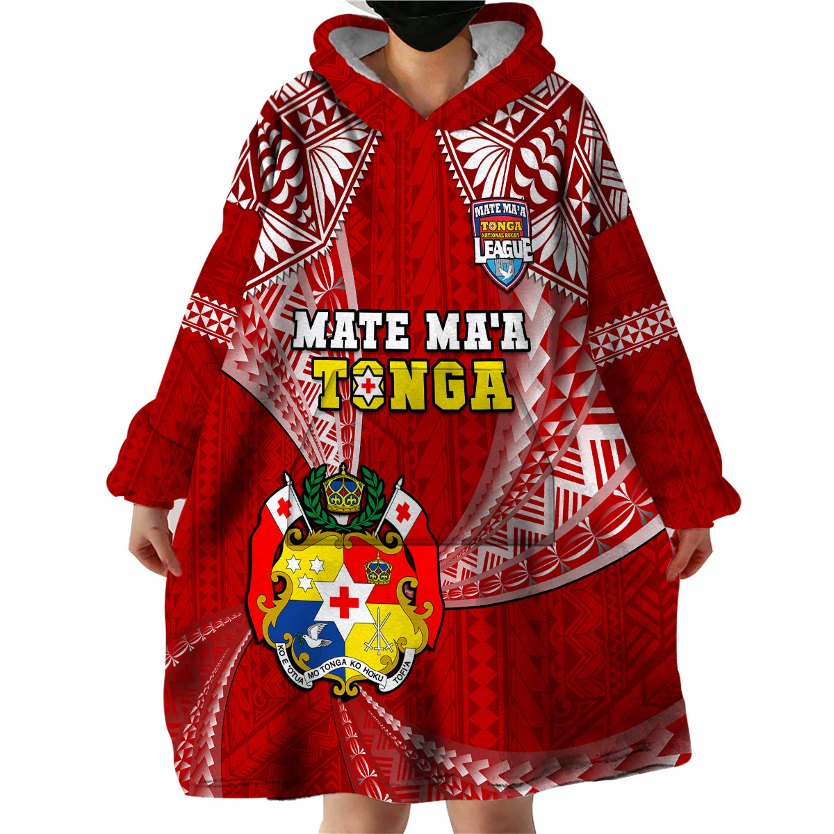 Tonga Rugby Wearable Blanket Hoodie Mate Maa Tonga Pacific Tongan Ngatu - Wonder Print Shop