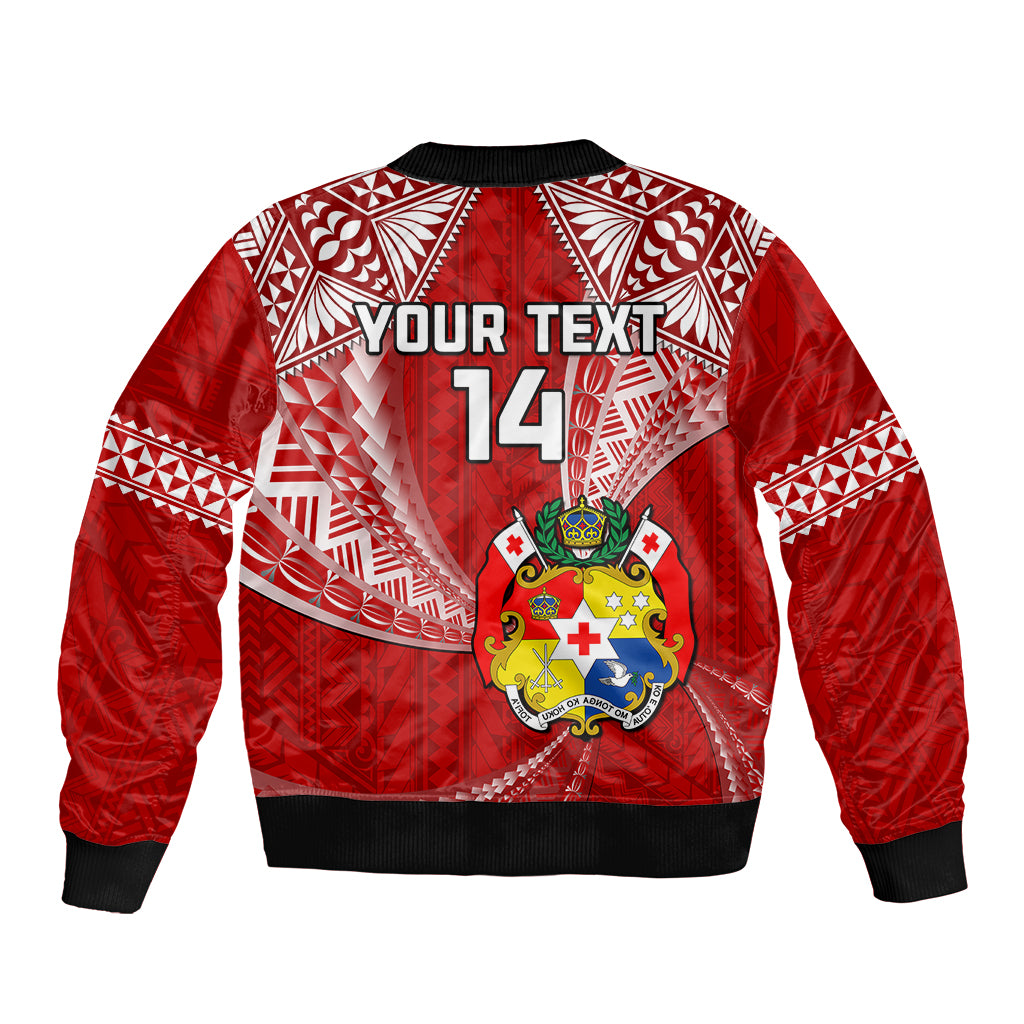 (Custom Text And Number) Tonga Rugby Sleeve Zip Bomber Jacket Mate Maa Tonga Pacific Tongan Ngatu - Wonder Print Shop