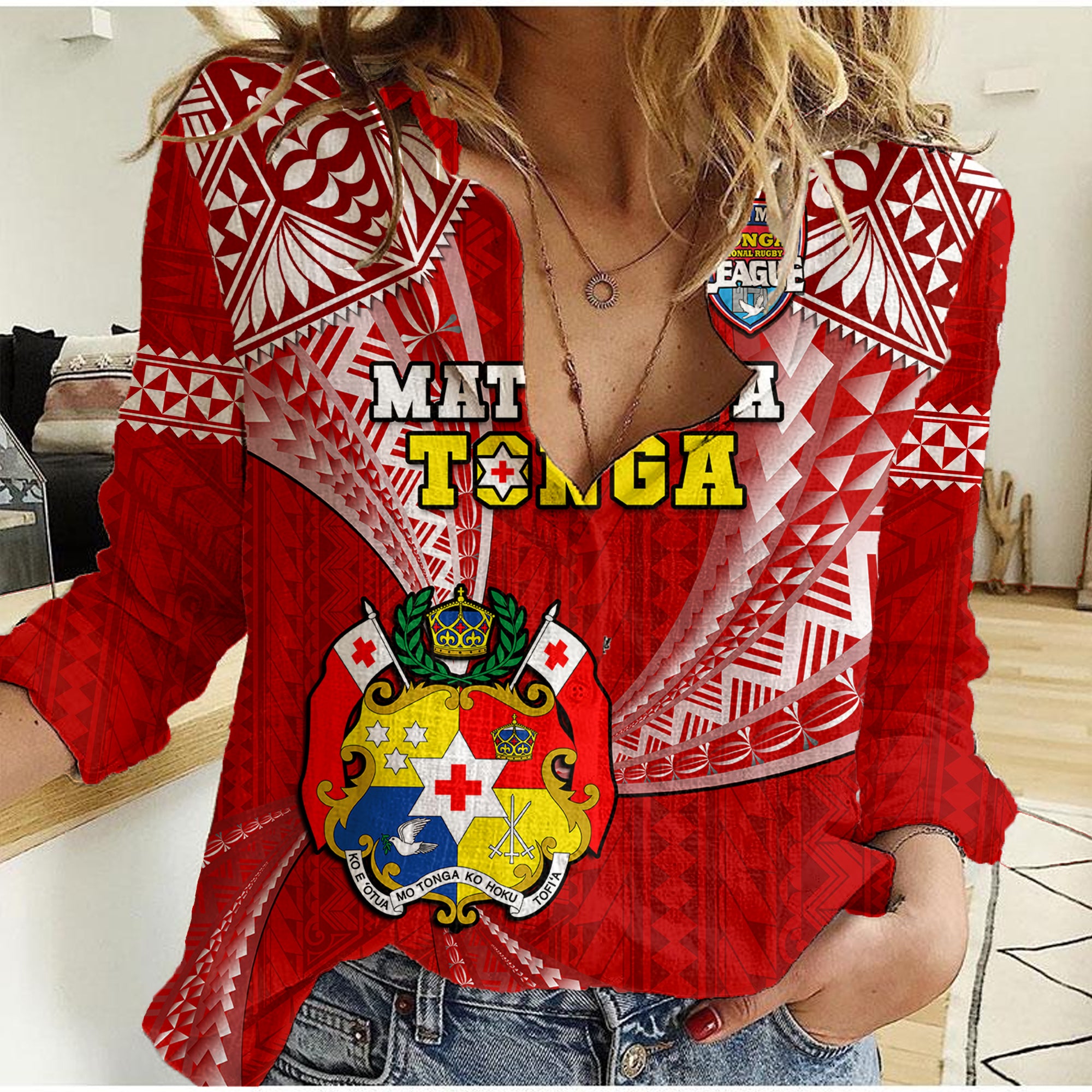 (Custom Text And Number) Tonga Rugby Women Casual Shirt Mate Maa Tonga Pacific Tongan Ngatu - Wonder Print Shop