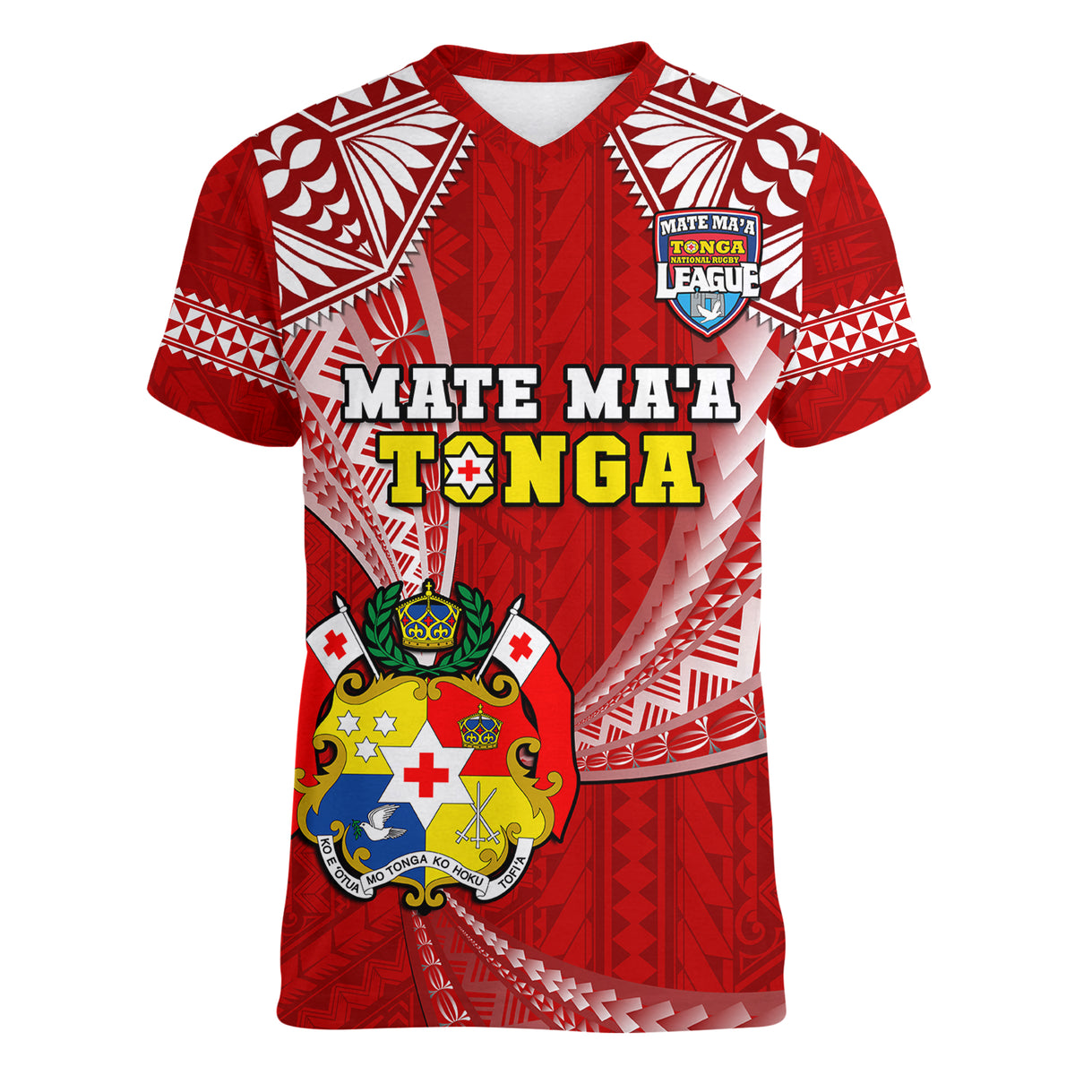 (Custom Text And Number) Tonga Rugby Women V Neck T Shirt Mate Maa Tonga Pacific Tongan Ngatu - Wonder Print Shop