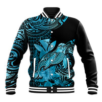 (Custom Personalised) Hawaii Monk Seal Baseball Jacket Polynesian Kakau With Kanaka Turquoise - Wonder Print Shop