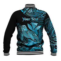 (Custom Personalised) Hawaii Monk Seal Baseball Jacket Polynesian Kakau With Kanaka Turquoise - Wonder Print Shop